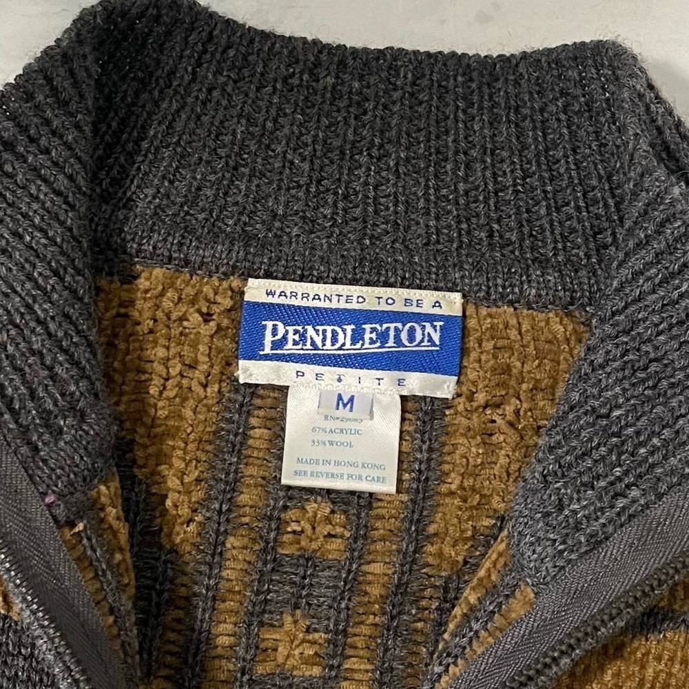 Pendleton Gray Gold Paisley Wool Blend‎ Knit Full Zip Sweater Cardigan Medium - Picture 4 of 5